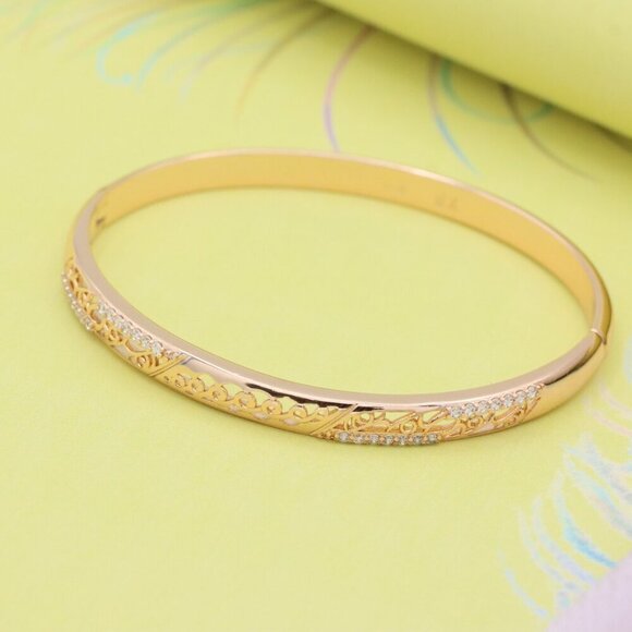 Rose Gold Bangle with Intricate Filigree and Crystal Detailing, XPBL0468 - Picture 2 of 10